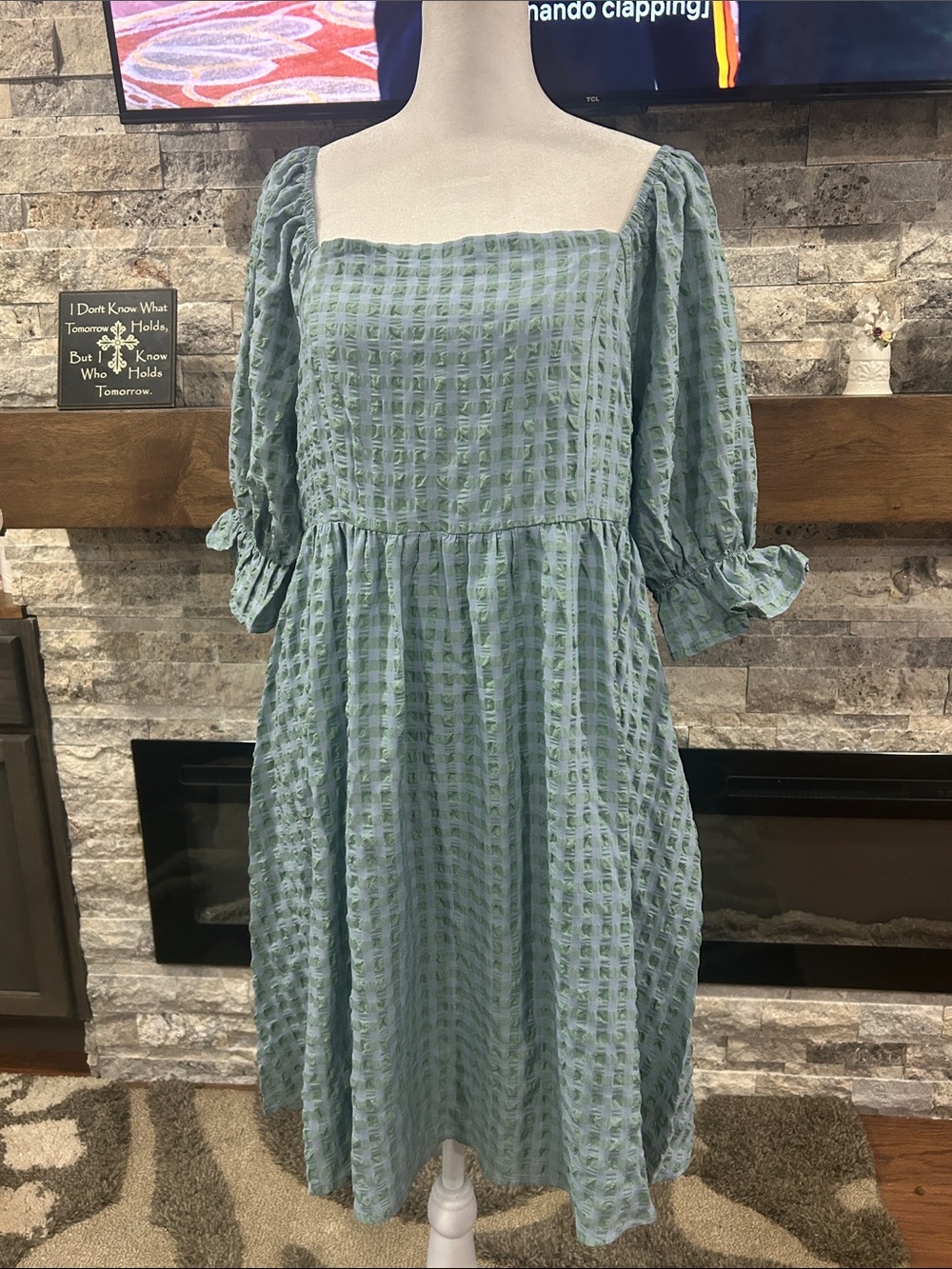 Heyday twenty second plaid Square-Neck babydoll Midi Dress. New with tags size L